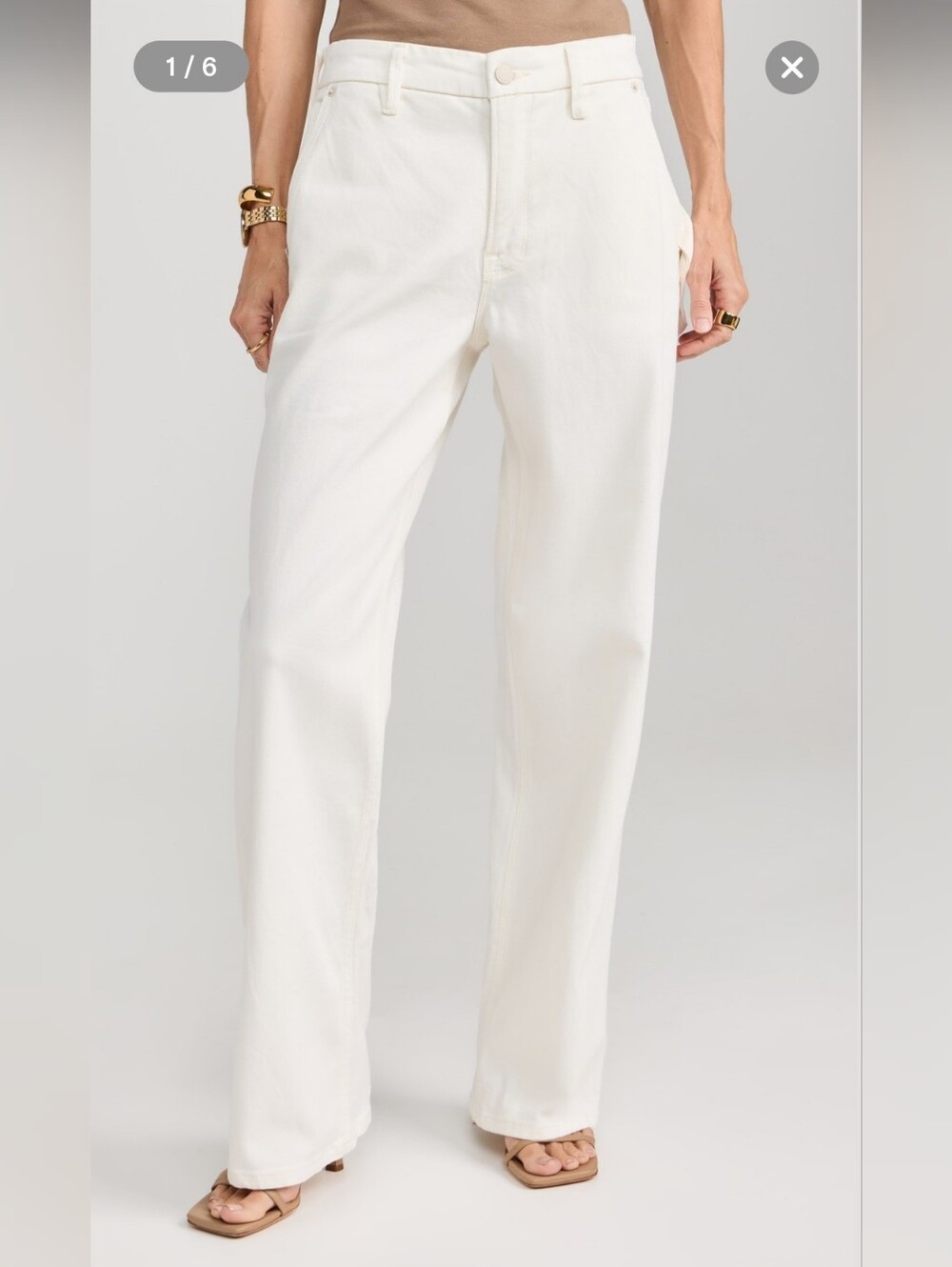 Good American Good ’90s Petite Carpenter Jeans Cloud White Size 10